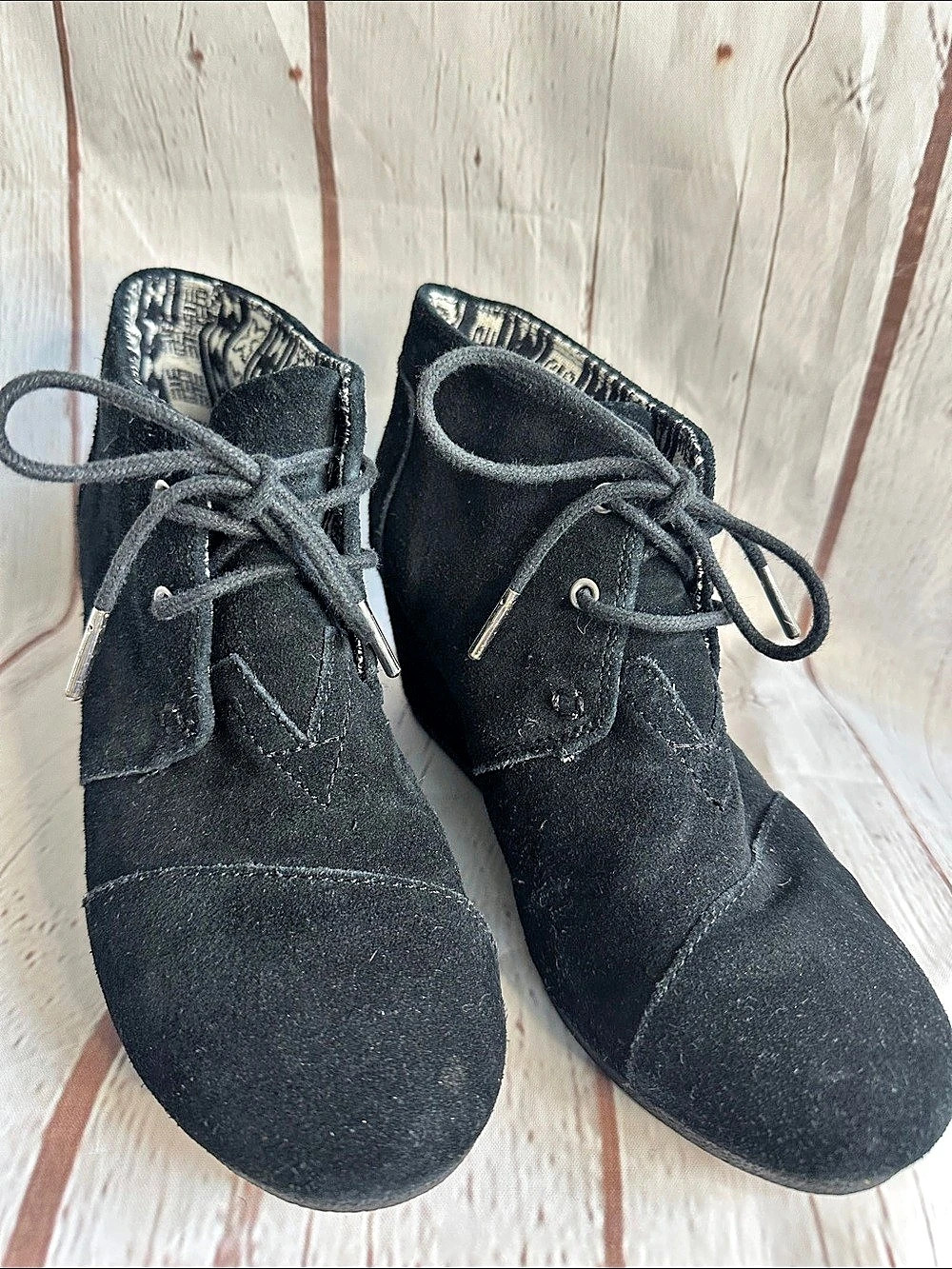TOMS Desert Wedge Ankle Bootie Black Wedge Booties US 7.5